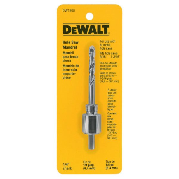 DeWalt® DW1800 Hole Saw Mandrel, Fits 9/16" to 1-3/16", 1/4"