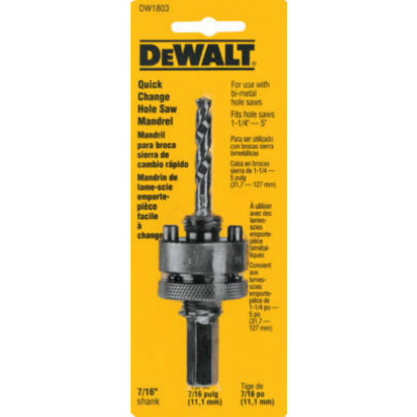 DeWalt® DW1803 Hole Saw Mandrel, Fits 1-1/4" to 5", 7/16"