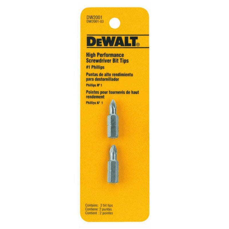 DeWalt® DW2001 High Performance Screwdriver Bit Tip, #1 Phillips, 1", 2-Pack