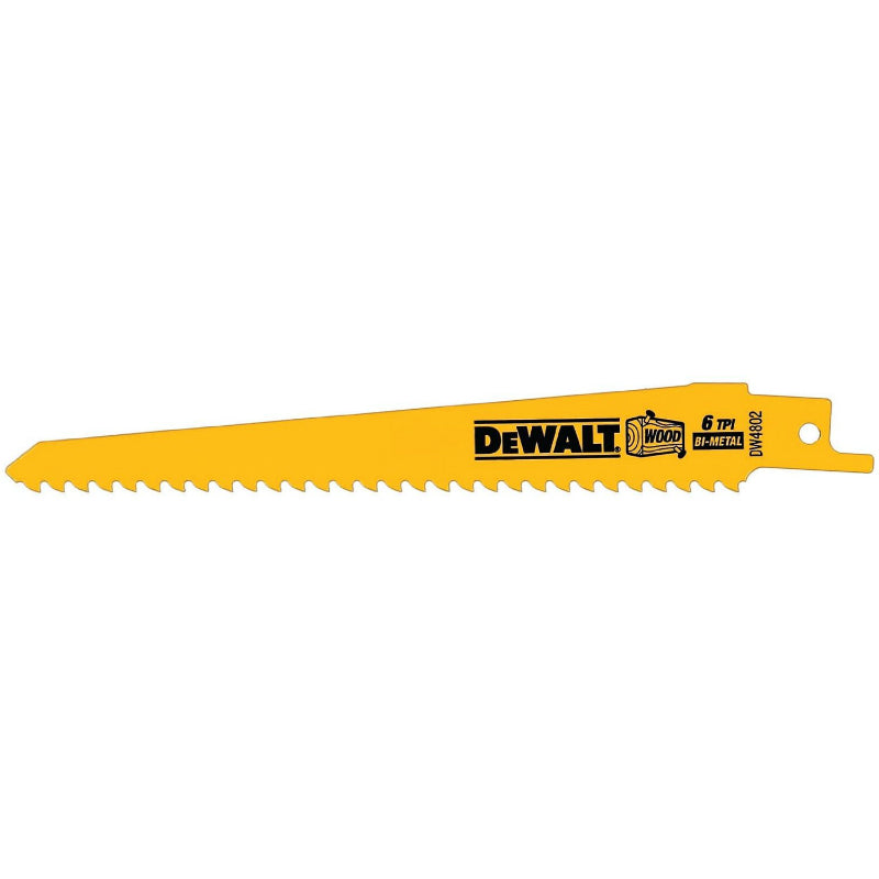DeWalt® DW4802 Taper Back Bi-Metal Reciprocating Saw Blades, 6 TPI, 6", 5-Pack