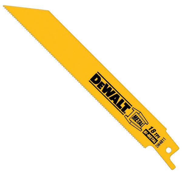 DeWalt® DW4811 Straight Back Bimetal Reciprocating Saw Blades, 18 TPI, 6",5-Pk