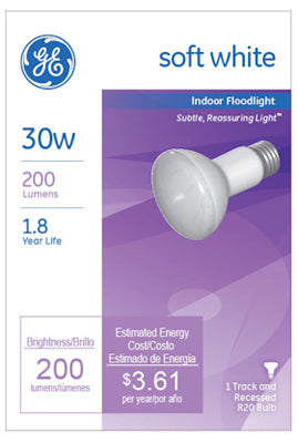 GE Lighting 14891 Reflector R20 Indoor Floodlight Bulb, 30-Watt, Soft White