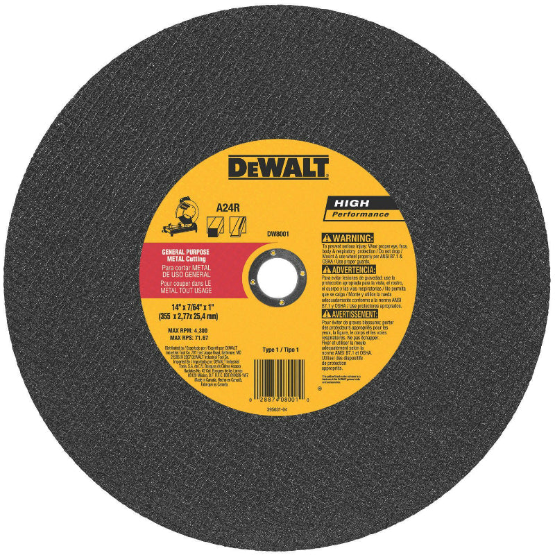 DeWalt® DW8001 General Purpose Metal Chop Saw Wheel, 14" x 7/64"