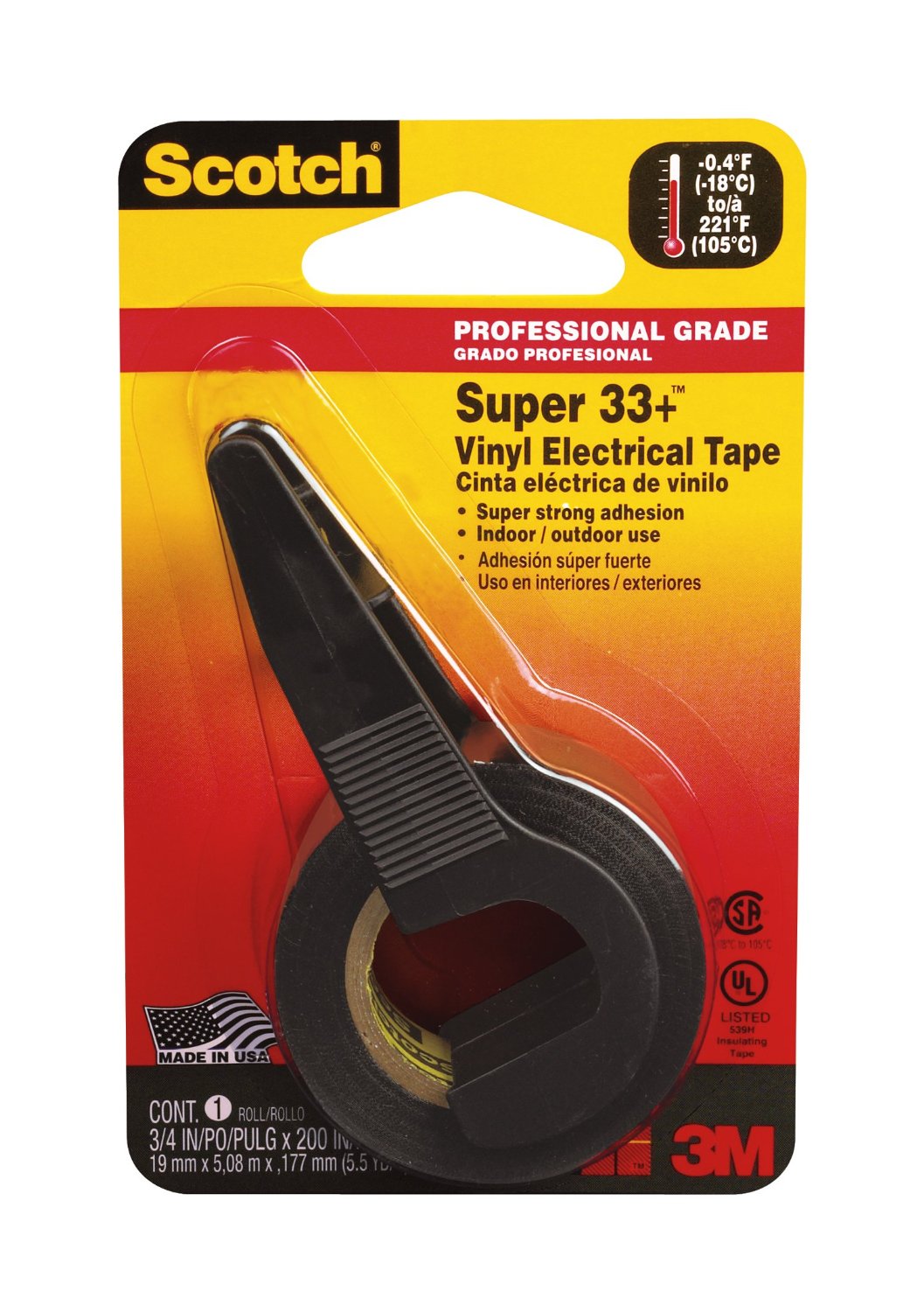 Scotch 195P Super 33+ Vinyl Electrical Tape with Dispenser, 3/4" x 200", Black