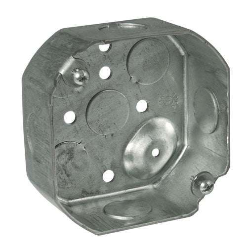 RACO® 8125 Steel Octagon Box, Drawn with Conduit KO's, 4" x 1-1/2" Deep