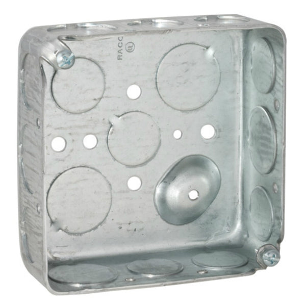 RACO® 8192 Steel Drawn Corners Square Box w/ Conduit KO's, 4" x 1-1/2" Deep