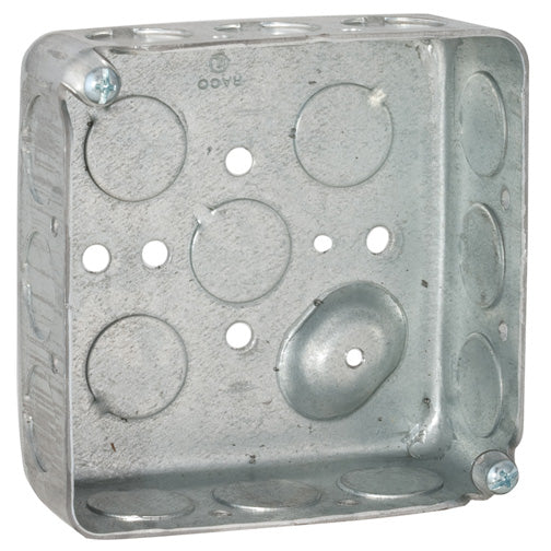 RACO® 8190 Steel Corners Square Box, Drawn with Conduit KO's, 4" x 1-1/2" Deep
