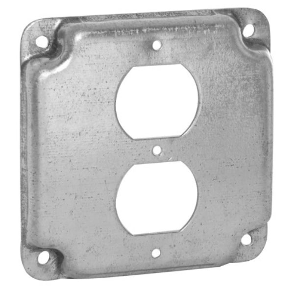 RACO® 902C Flat Corner Exposed Square Duplex Receptacle, 4"