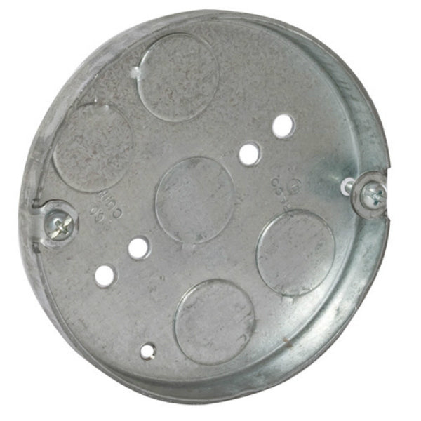 RACO® 8293 Steel Round Ceiling Pan, Drawn with Conduit KO's, 4" x 1/2" Deep