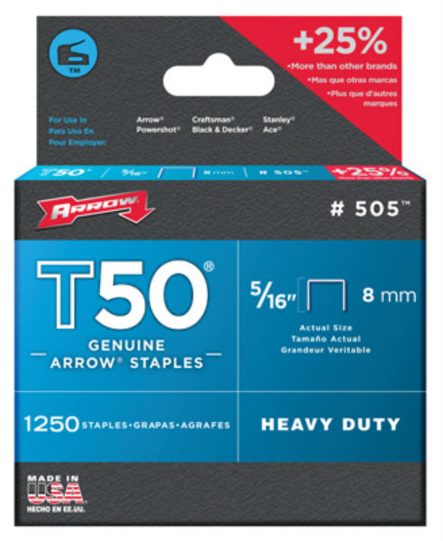 Arrow Fastener 505IP Heavy Duty Staples, T-50, 5/16" 5000-Pack