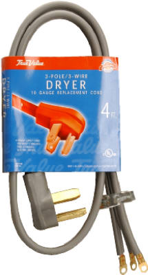 Master Electrician 09124ME Flat Dryer Cord, 4', 10/3, Gray