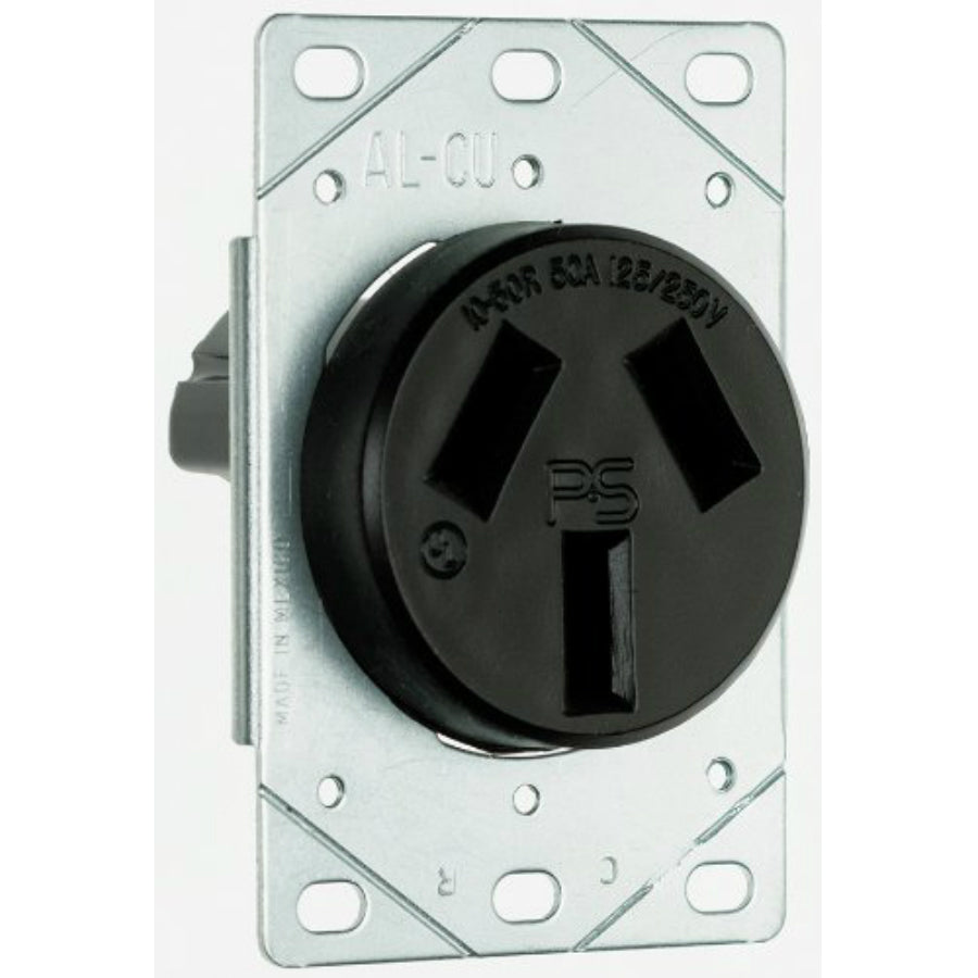 Pass & Seymour 3890CC6 Straight Blade Receptacle, 50A, 125/250V, Black