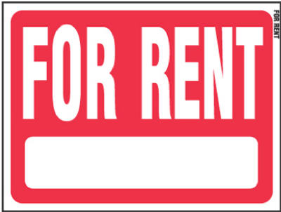 Hy-Ko RS-603 Heavy Gauge Plastic For Rent Sign, 18" x 24", Red/White