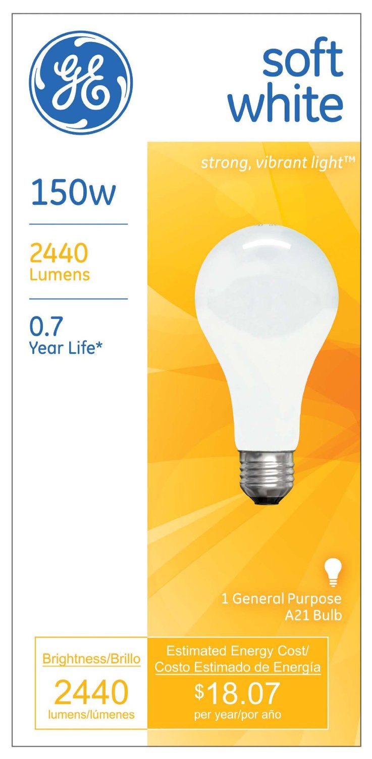 GE Lighting 10429 Medium Base A21 Incandescent Light Bulb, 150-Watt, Soft White