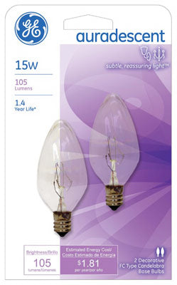 GE Lighting 48394 Flame Tip F10 Candelabra Base Bulb, Auradescent, 15W, 2-Pack