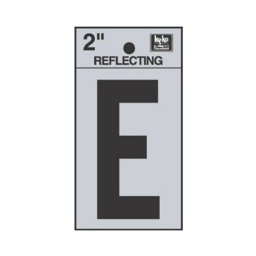 Hy-Ko RV-25/E Reflective Adhesive Vinyl Letter E Sign, 2", Black/Silver