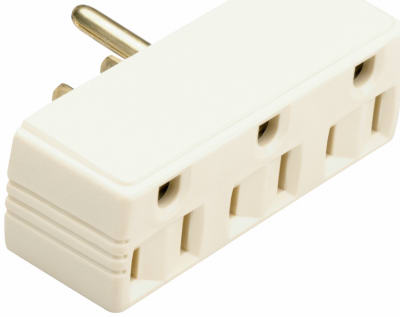 Pass & Seymour Plug In Triple Outlet Adapter, 15A, 125V, Ivory