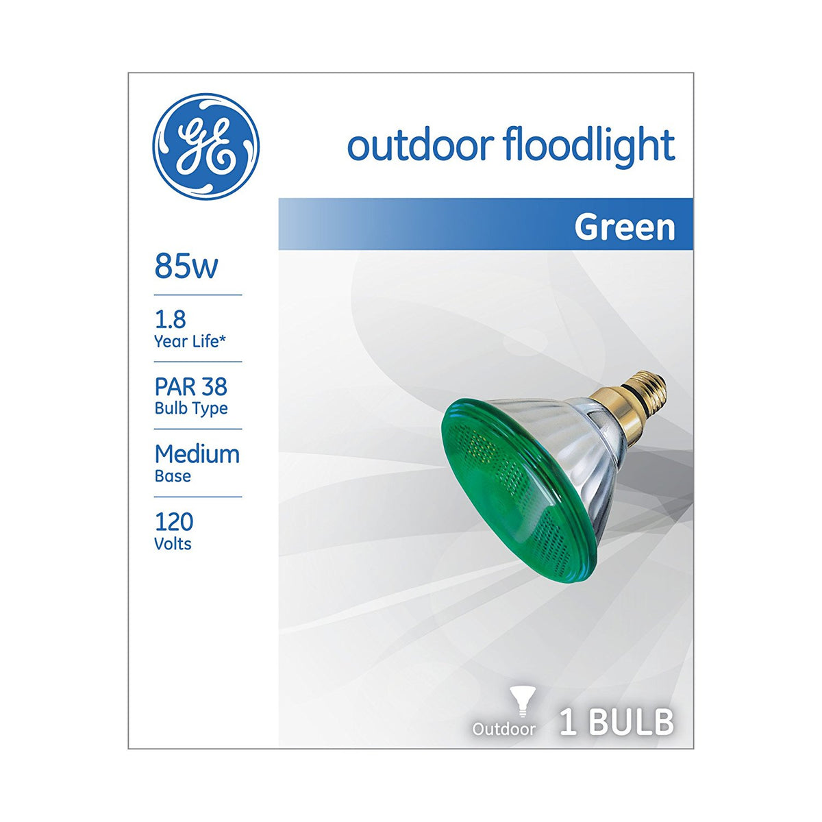GE Lighting 13474 Incandescent PAR38 Outdoor Green Floodlight Bulb, 85W