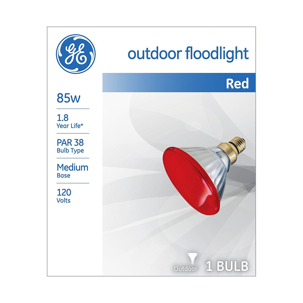 GE Lighting 13472 Incandescent PAR38 Outdoor Red Floodlight Bulb, 85W