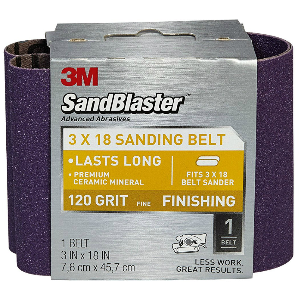 3M 9188 SandBlaster Fast Cutting Power Sanding Belt, 3" x 18", Fine 120 Grit