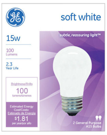 GE Lighting 97491 Medium Base A15 Light Bulb, 15W, Soft White, 2-Pack