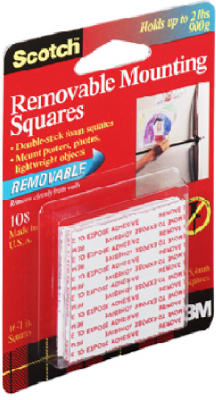 Scotch 108 Removable Mounting Squares 1" x 1", 16-Count