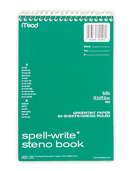 Mead® 43080 Spell-Write® Wirebound Steno Book, 6" x 9", 80-Count