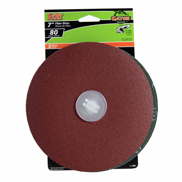 Gator 3081 Fiber Sanding Disc, 80 Grit, 7" x 7/8"