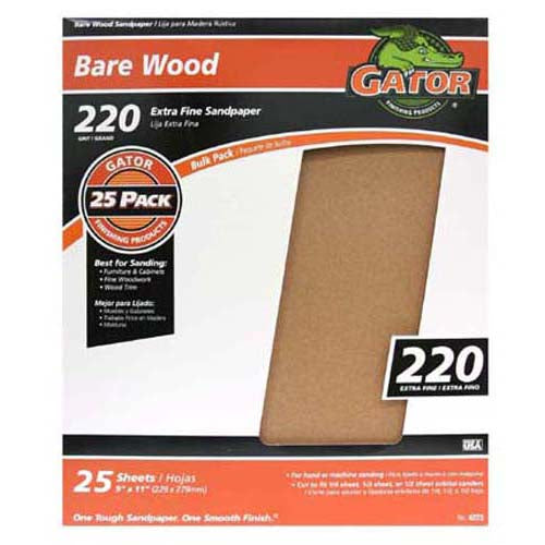 Gator 4223 Bare Wood Sandpaper Sheet, 220 Grit, 9" x 11"