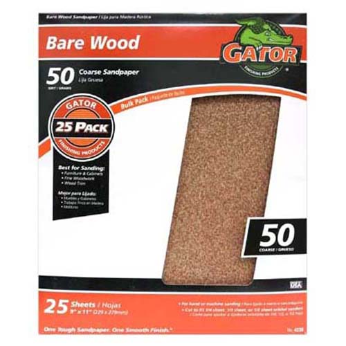 Gator 4230 Bare Wood Sandpaper Sheet, 50 Grit, 9" x 11"