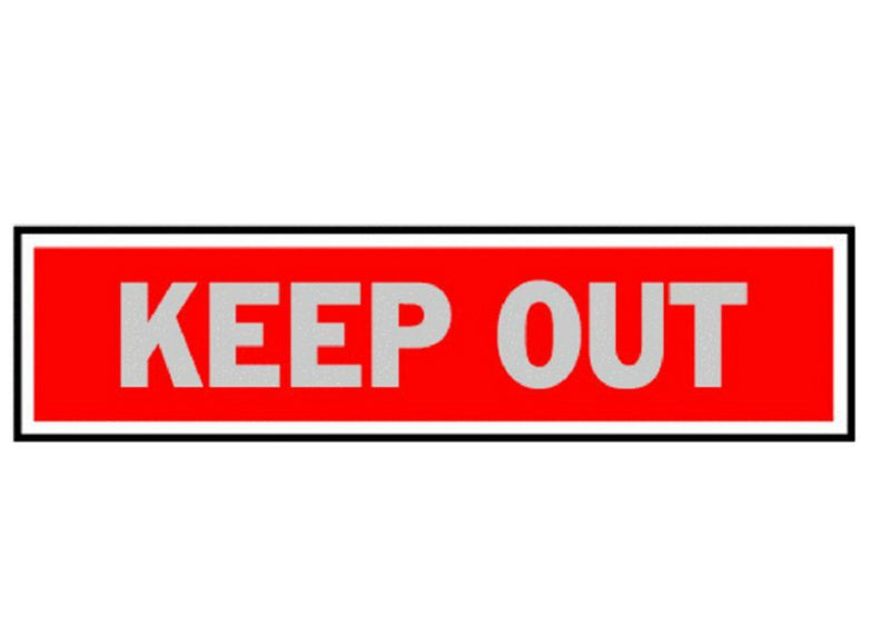 Hy-Ko 417 Keep Out Sign, 2" x 8", Red Background, Brushed Aluminum