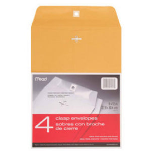 Mead® 76012 Heavyweight Brown Kraft Clasp Envelopes, 9" x 12", 4-Pack