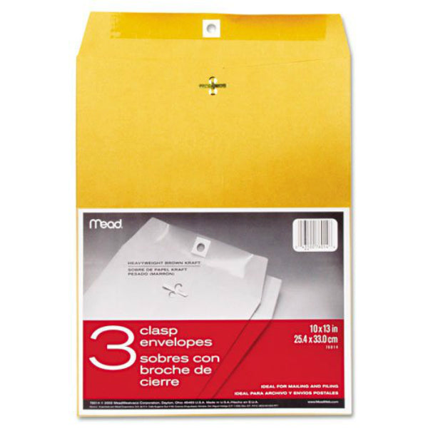 Mead® 76014 Clasp Envelopes, 10" x 13", 3-Pack