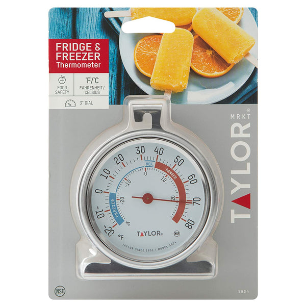 Taylor 5924 Stainless Steel Fridge/Freezer Thermometer, 3" Dial