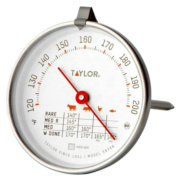 Taylor 5939N Analog Leave-In Meat Thermometer with Glass Lens, 3" Dial