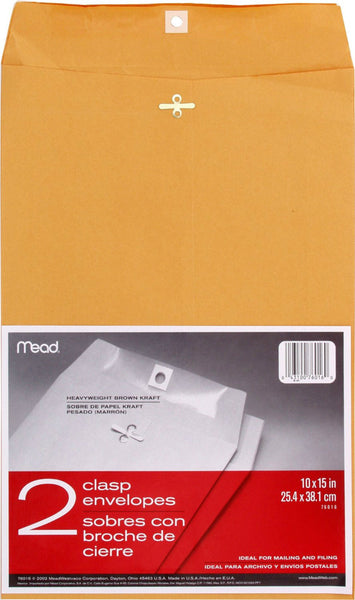 Mead® 76016 Kraft Clasp Envelopes, 10" x 15", 2-Pack