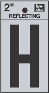 Hy-Ko RV-25/H Reflective Adhesive Vinyl Letter H Sign, 2", Black/Silver