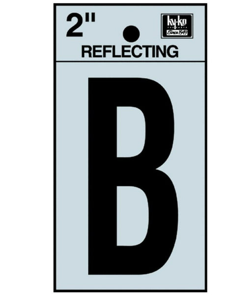 Hy-Ko RV-25/B Reflective Adhesive Vinyl Letter B Sign, 2", Black/Silver