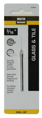 Master Mechanic 282806 Glass & Tile Carbide Tipped Drill Bit, 3/16" x 2-1/4"