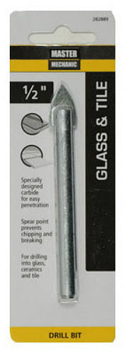 Master Mechanic 282889 Glass & Tile Carbide Tipped Drill Bit, 1/2" x 3-1/4"
