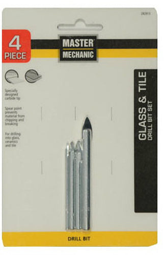 Master Mechanic 282913 Glass & Tile Carbide Tipped Drill Bit Set, 4-Piece