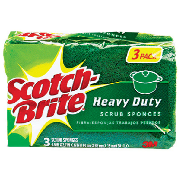 Scotch-Brite HD-3 Heavy-Duty Scrub Sponge, 4.5" x 2.7" x 0.6", 3-Pack