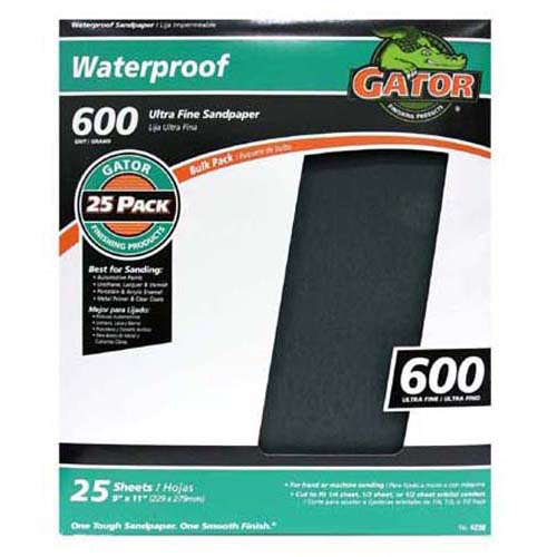Gator 4238 Ultra Fine Waterproof Sanding Sheet, 600 Grit, 9" x 11"
