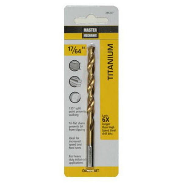 Master Mechanic 286237 High Speed Steel Titanium Coated Drill Bit, 17/64"x4-1/8"