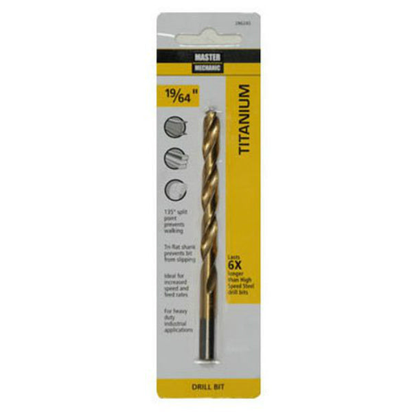 Master Mechanic 286245 High Speed Steel Titanium Coated Drill Bit, 19/64"x4-3/8"