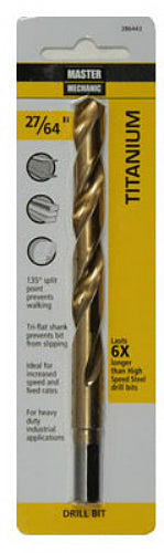 Master Mechanic 286443 Jobber Length Titanium Coated Drill Bit, 27/64" x 5-3/8"