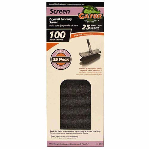 Gator 4259 Precut Drywall Sanding Screen, 100 Grit, 4.25" x 11.25"