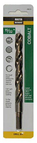 Master Mechanic 288233 Jobber Length Cobalt Drill Bit, 15/32" x 5-3/4", Steel