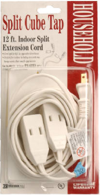 Coleman Cable® 09418 Household Cube Tap Extension Cord, White, 12'