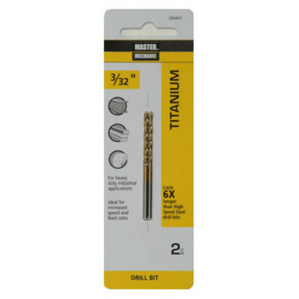 Master Mechanic 293431 Titanium Coated Drill Bit, 3/32" x 2-1/4", 2 Pack